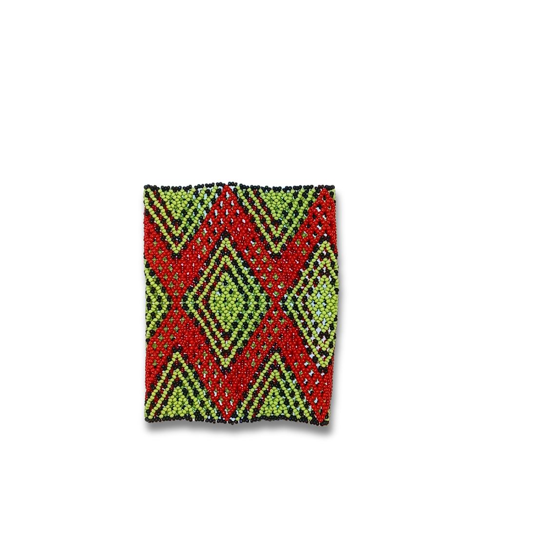 Pulseira de miçangas Waura elástica, faixa geométrica vermelha, verde e preta