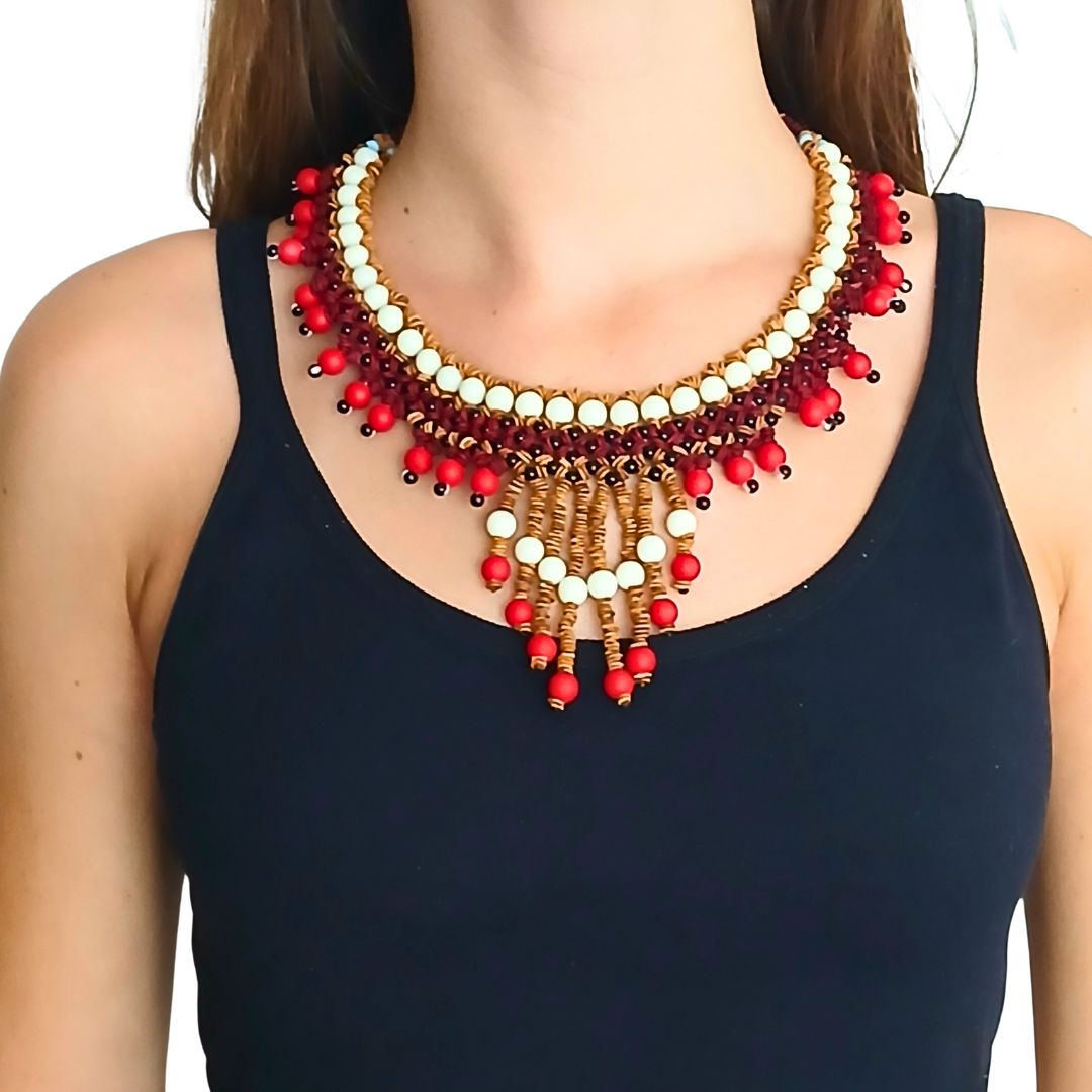Seed necklace - Indigenous Art - Fulnio - red - 0439