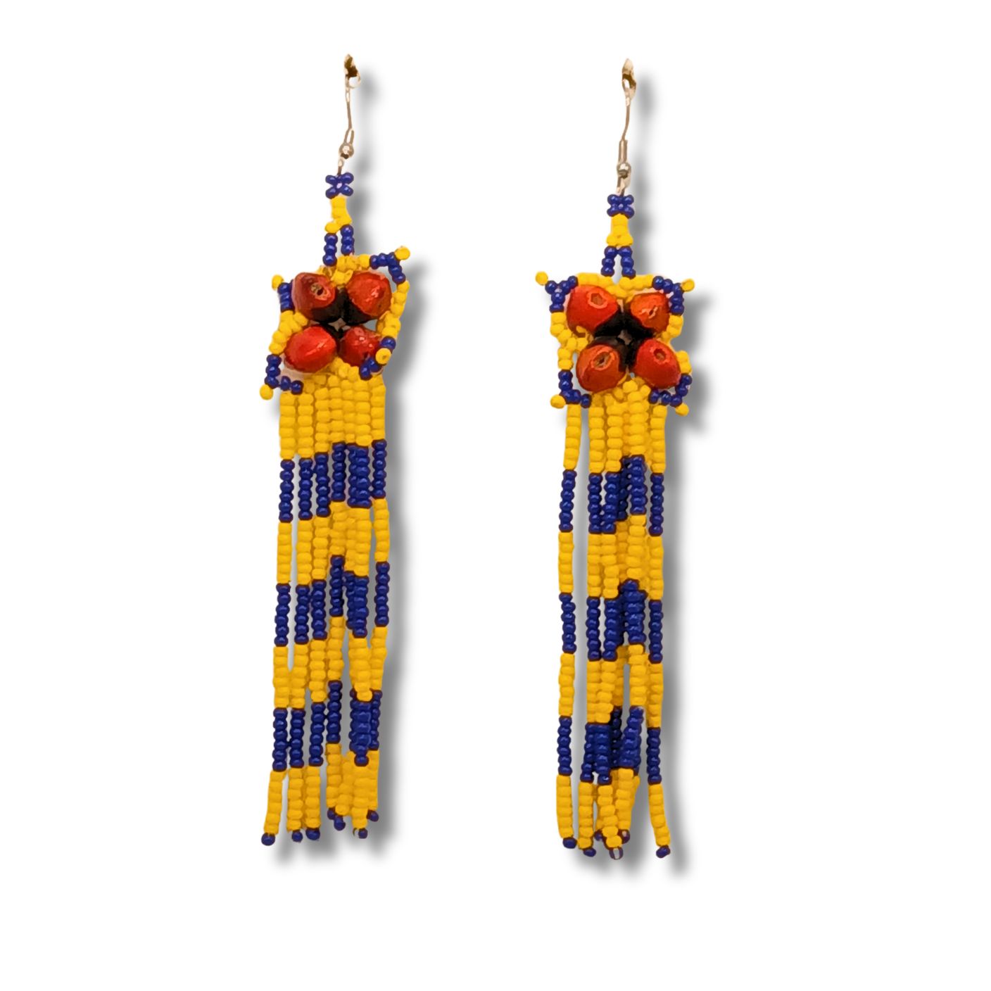 Brincos  de Miçangas Indígena Araras 11cm | Kaxinawa | 1502