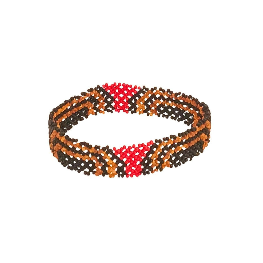 Brown Indigenous Art Beaded Bracelet | Waura | 150003