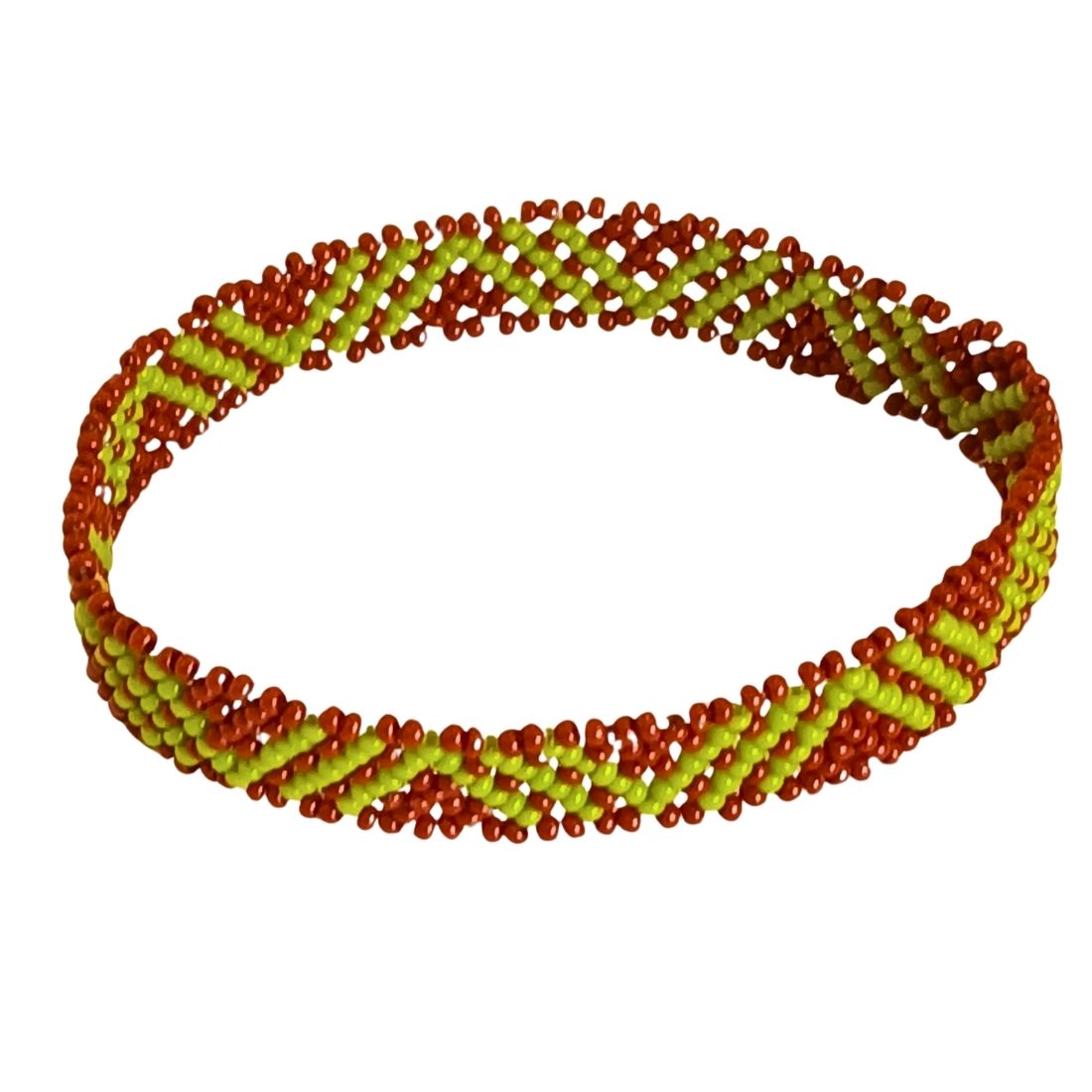 Pulseira elástica de miçangas Waura, 17 cm, vermelha e verde, padrão trançado
