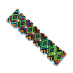 Faixa de tiara de miçangas indígenas coloridas, padrão geométrico com bordas frisadas