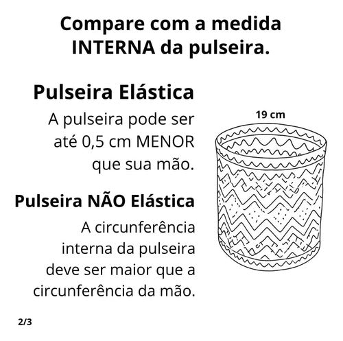 Diagrama comparando medidas internas da pulseira elástica e não elástica