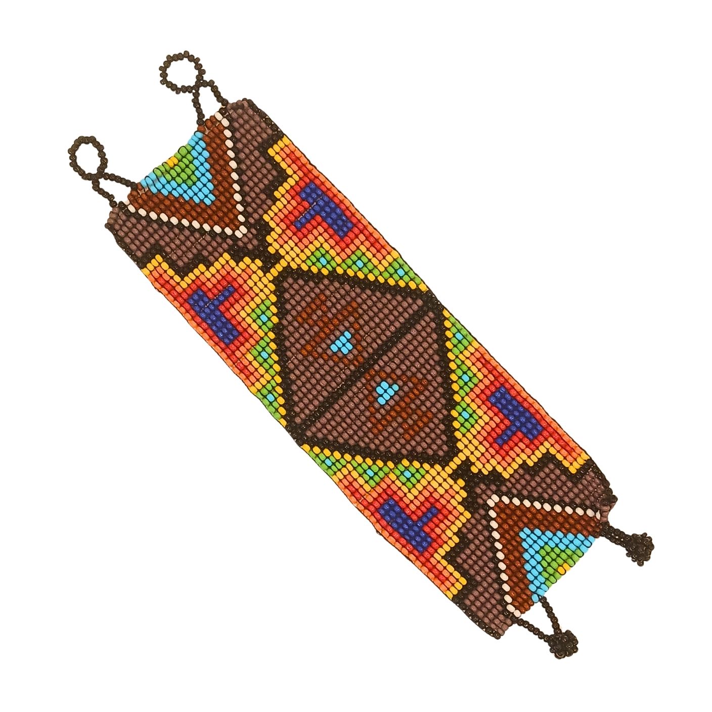 Pulseira de miçangas elástica multicolor com padrão geométrico e argolas
