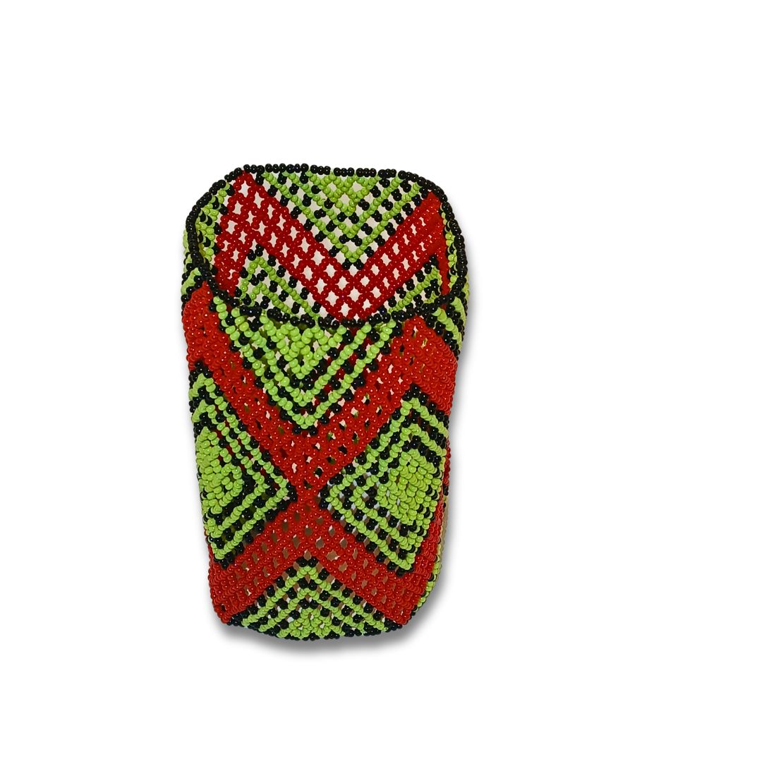 Pulseira de miçangas Waura elástica, padrão geométrico vermelho, verde e preto