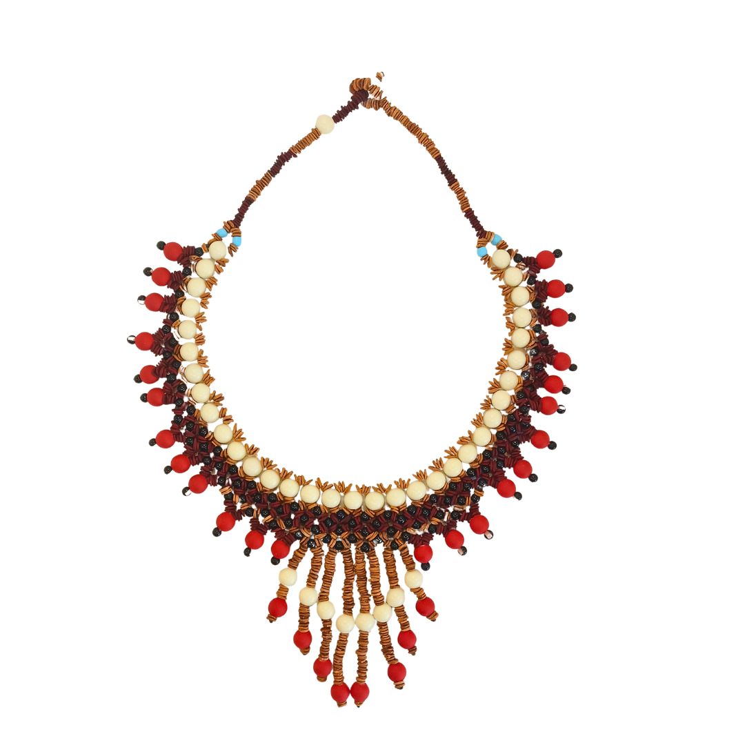 Seed necklace - Indigenous Art - Fulnio - red - 0439