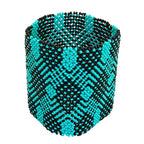 Pulseira de miçangas masculina Kamaiurá, turquesa e preta, padrão geométrico