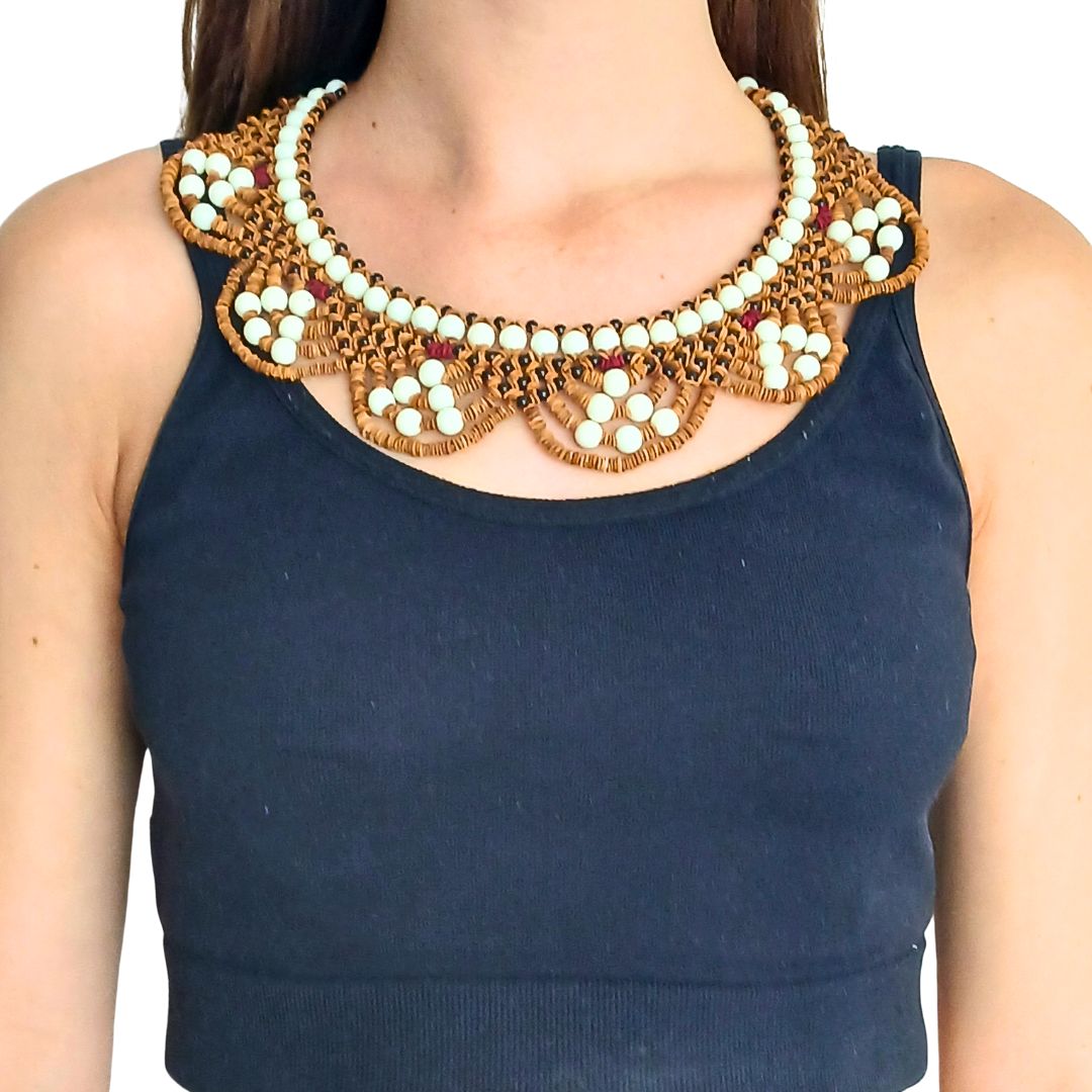 Seed necklace - Indigenous Art - Fulnio - White - 04392